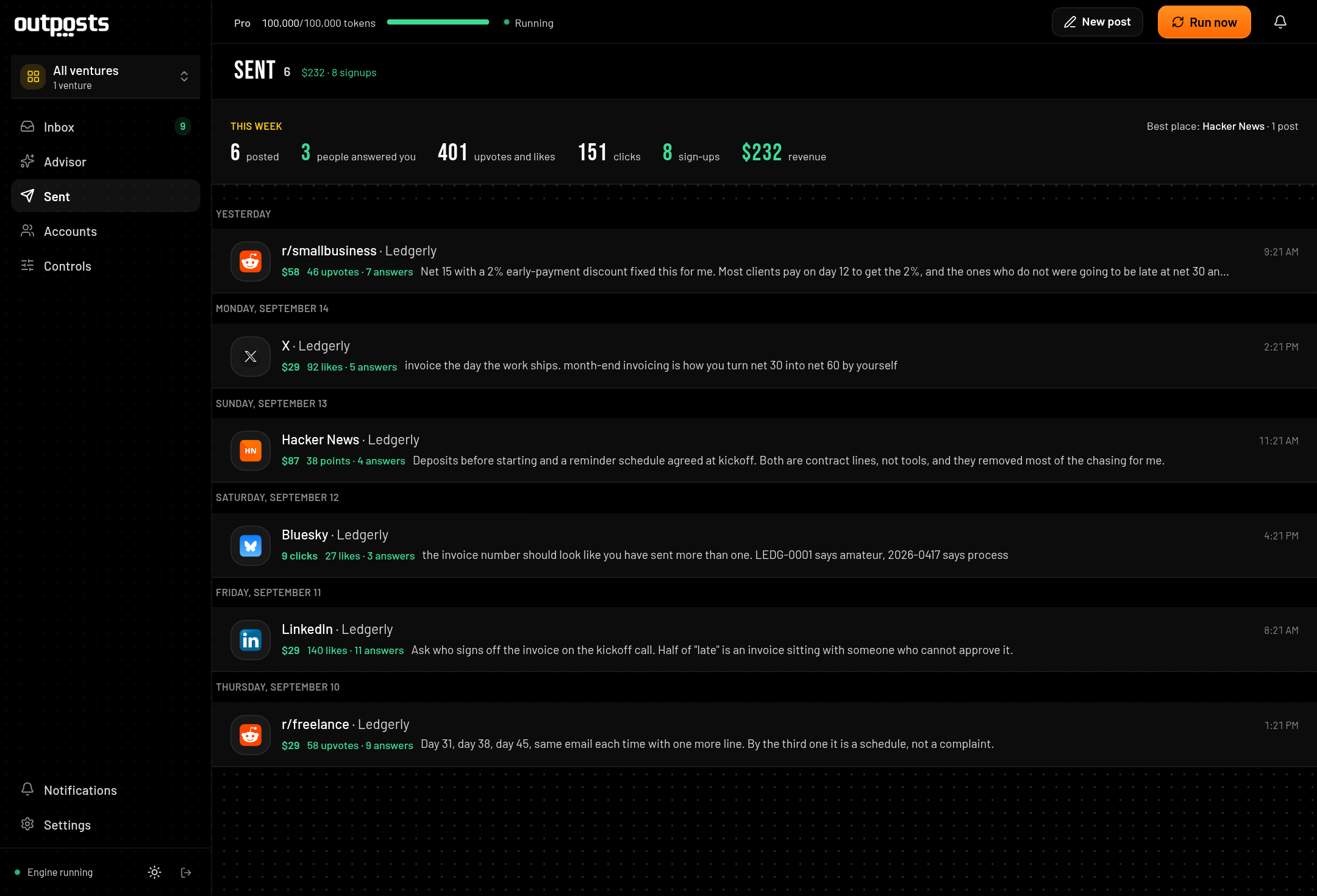 The Outposts sightings screen on a laptop
